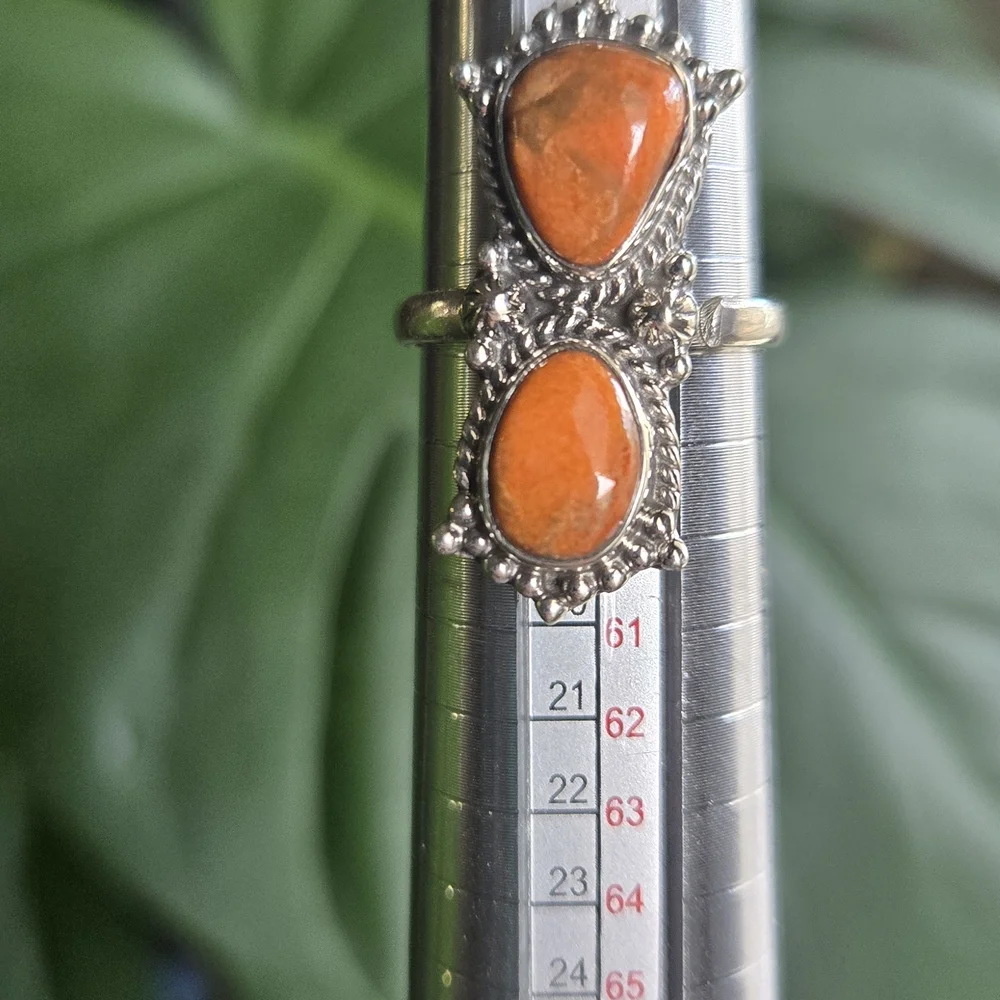 925 Silver and Orange Gemstone Ring - Picture 4 of 7